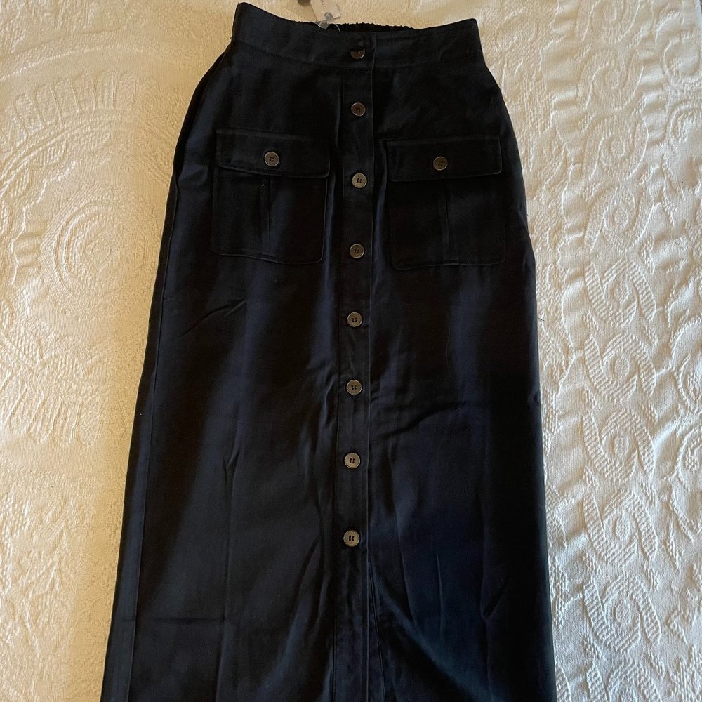 Sunday in Brooklyn black button down midi skirt with pockets, NWT, XXS